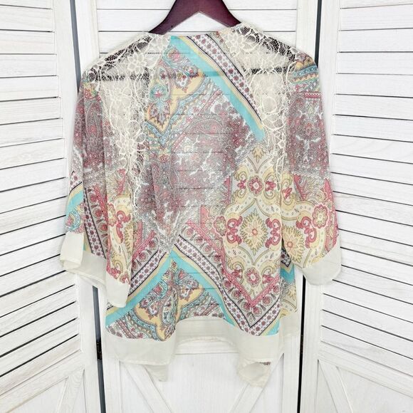 Dress Barn Paisley Boho Sheer Kimono Cardigan Topper XL Sheer Chiffon Lace - Picture 8 of 12
